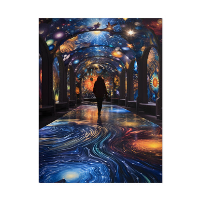 Celestial Art Gallery: Vibrant Space-Themed Artwork in a Colorful Interior - Poster