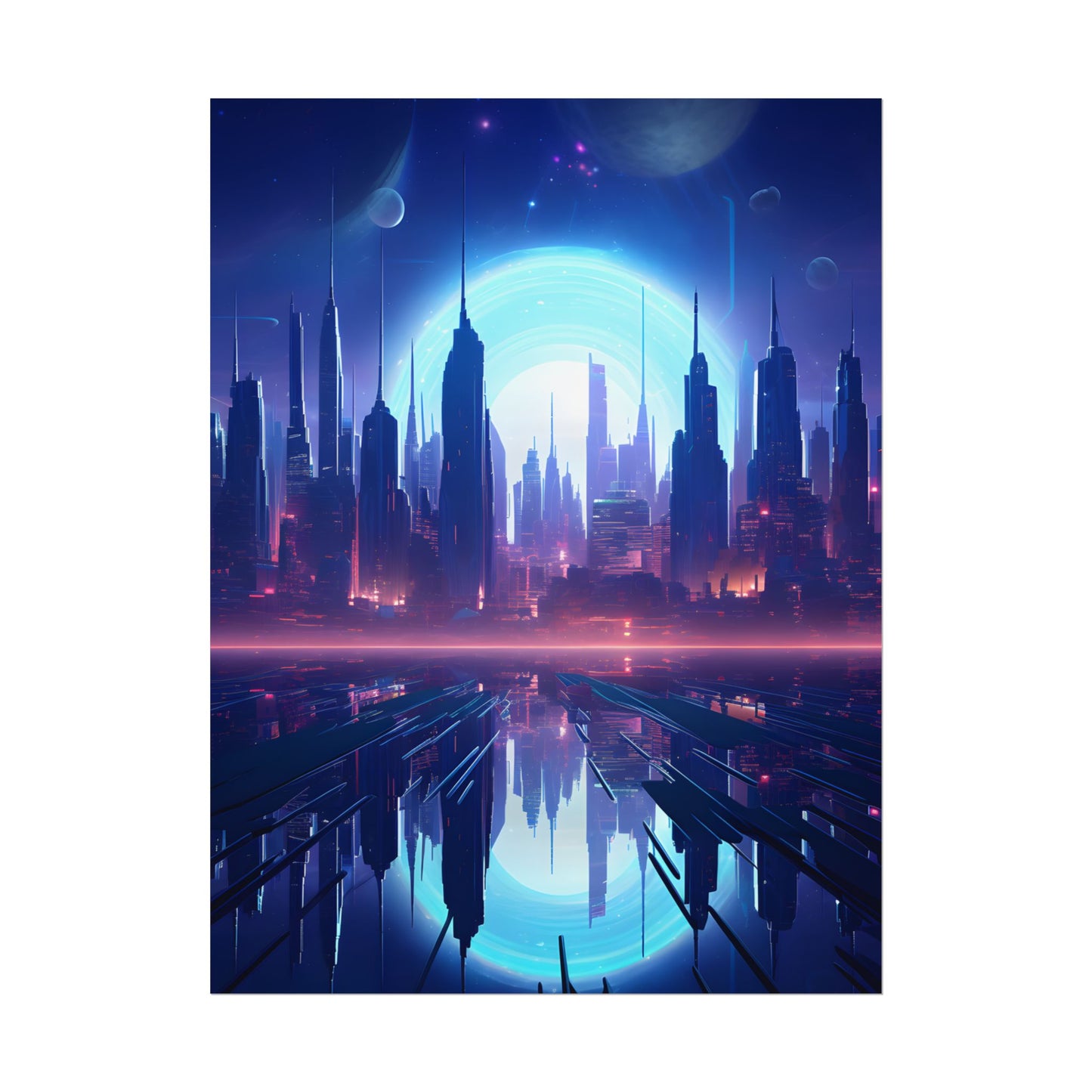 Melancholic Cyberpunk Night: Dark Cityscape Digital Art - Poster