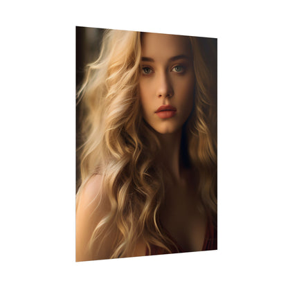 Modern Beauty: Young Blonde Woman in a Short-Sleeved Dress - Poster