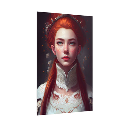 Soft Glow Redhead Portrait: Elegant Female Artwork in Dress - Poster