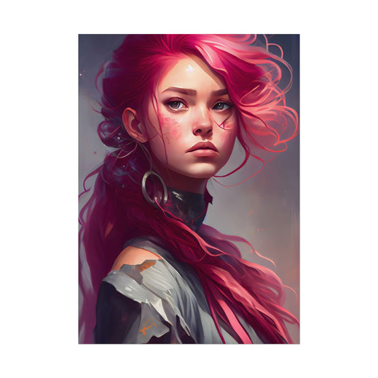 Pink Hair Portrait: Serene Nature-Inspired Artwork - Poster