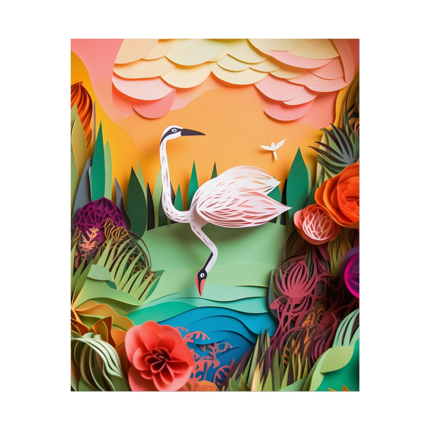 Peaceful Island Landscape: Paper Quilling Water Scene Art - Poster