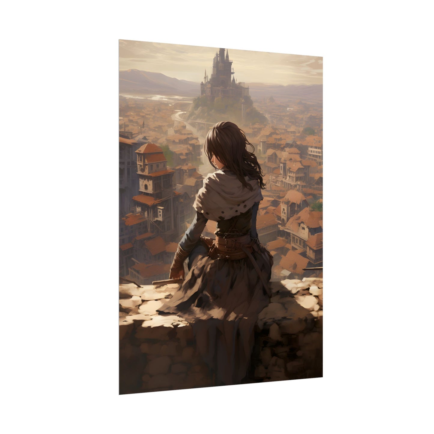 Dramatic Character Illustration: Bird's Eye View in Motion - Poster