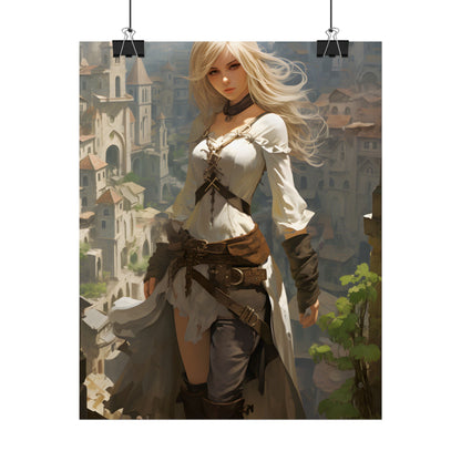 Anime Bird's Eye View Portrait: Blonde Beauty in Motion - Poster