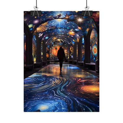 Celestial Art Gallery: Vibrant Space-Themed Artwork in a Colorful Interior - Poster