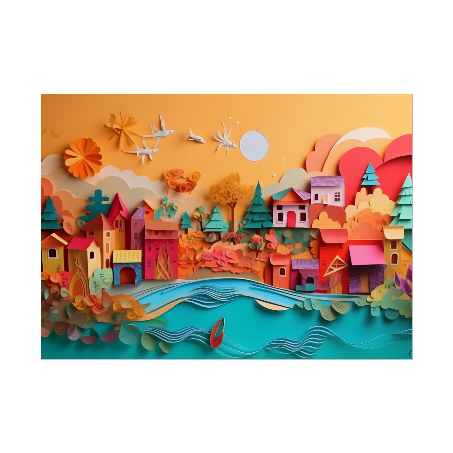 Epic Sunset Beach: Magical Paper Quilling Artwork - Poster