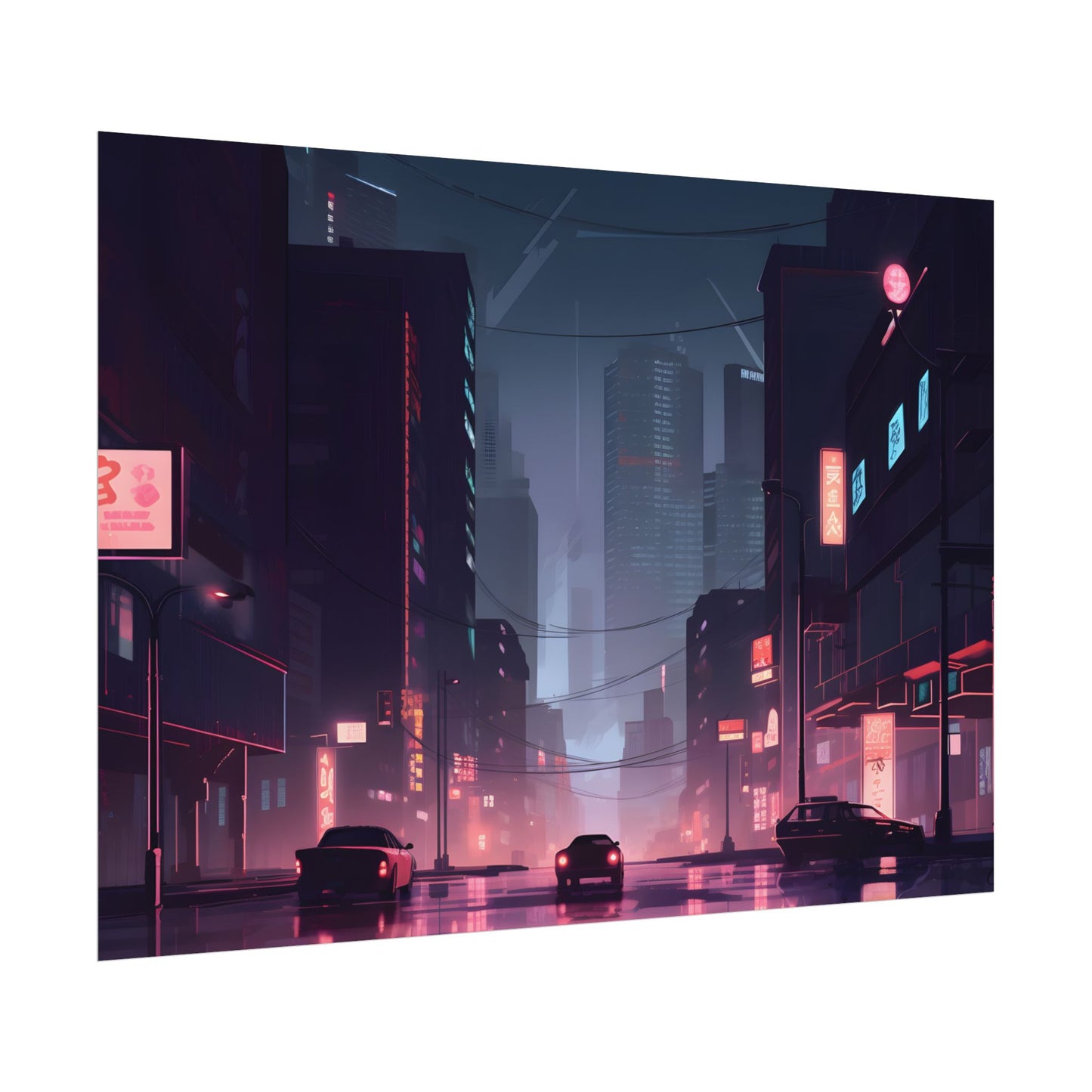 Cyberpunk Night: Melancholic Cityscape - Poster