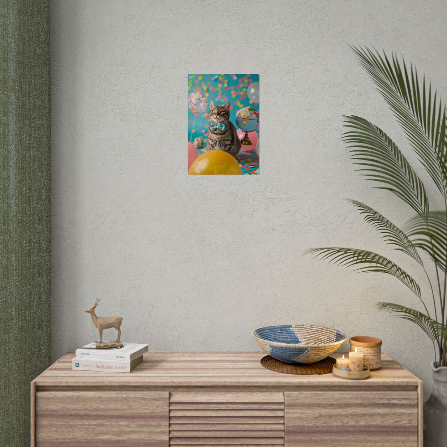 Whimsical Cat with Bow Tie: Mysterious Feline Artwork - Poster
