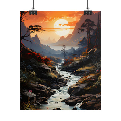 Breathtaking Waterfall: Vibrant Oil Painting Art - Poster