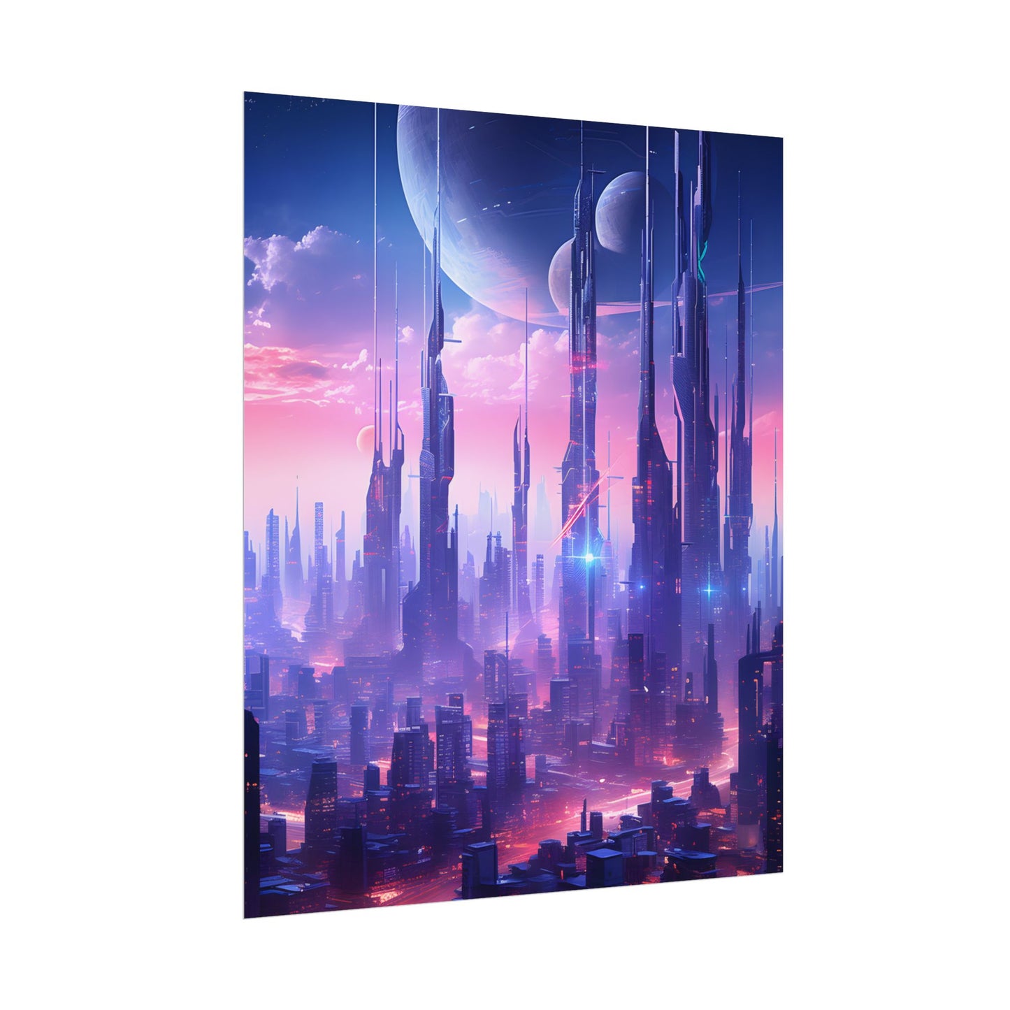 Cyberpunk Cityscape: Dark Futuristic Metropolis Digital Art - Poster