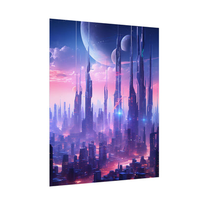 Cyberpunk Cityscape: Dark Futuristic Metropolis Digital Art - Poster
