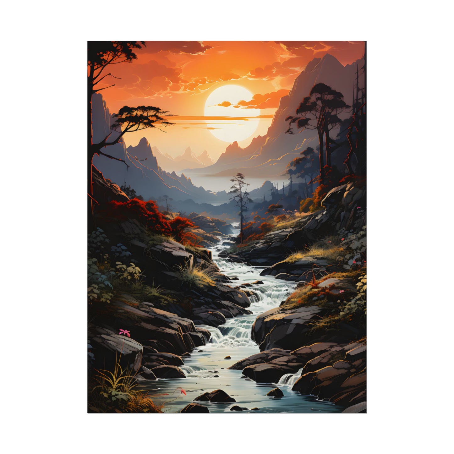 Breathtaking Waterfall: Vibrant Oil Painting Art - Poster