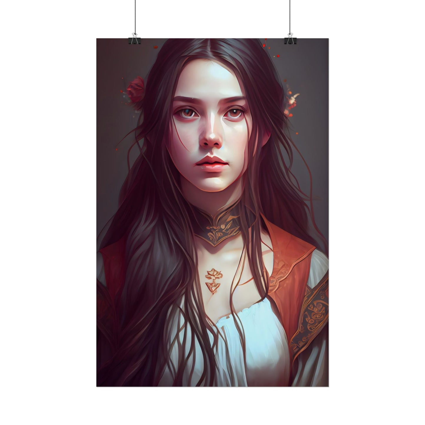 Sophisticated Female Portrait: Brown Hair Artwork in Focus - Poster