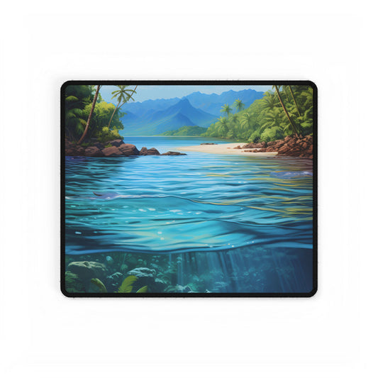Tropical Island Oasis: Tranquil Tropical Landscape Art - Desk Mat