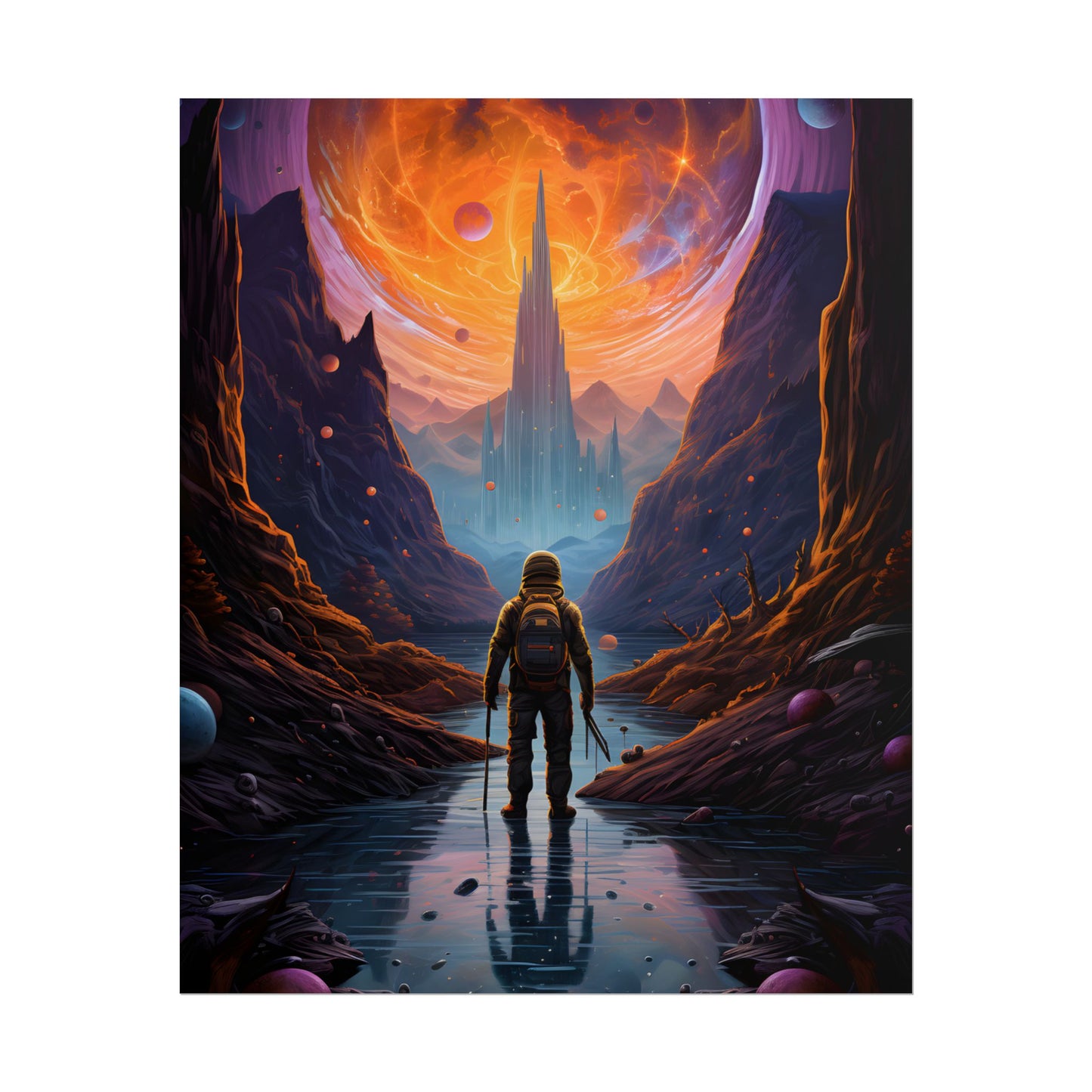 Futuristic Explorer in Wilderness: Sci-Fi Artwork - Poster
