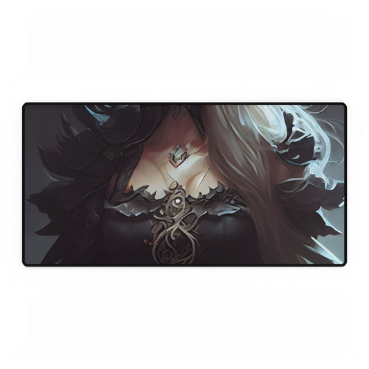 Blonde Elegance: Formal Portrait in White Dress - Desk Mat