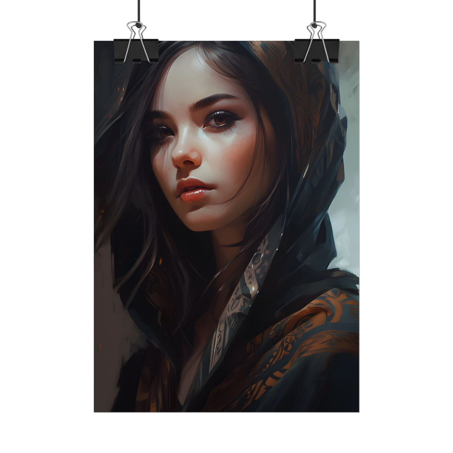 Dark Hair Woman: Colorful Portrait Digital Artwork - Poster