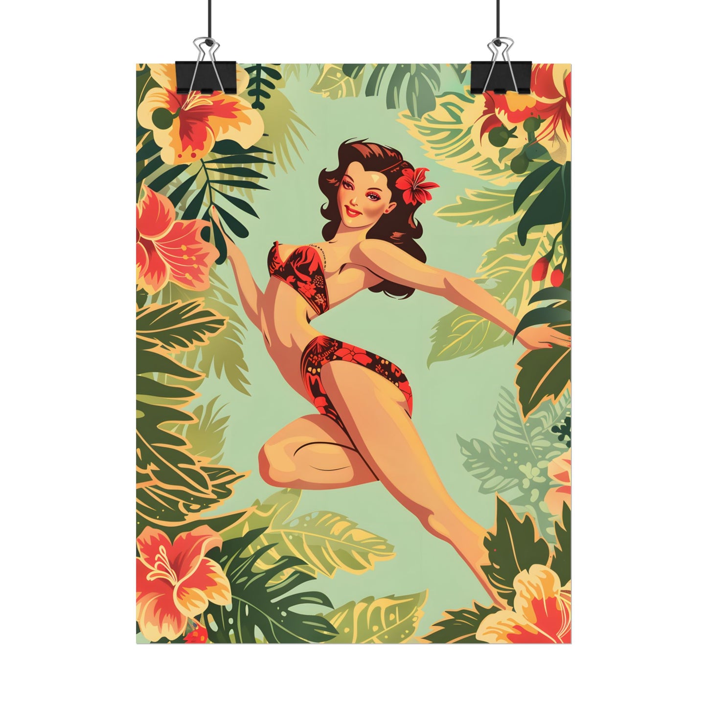 Vintage Retro Pin-Up Girl: Mid-Century Art Illustration - Poster