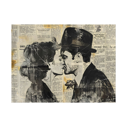 Vintage Romance Couples: Newsprint Artwork - Intimate Moments - Poster