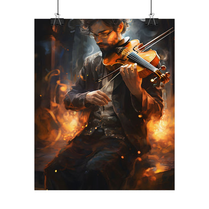 The Mysterious Musician: Close-Up Portrait with Violin - Poster