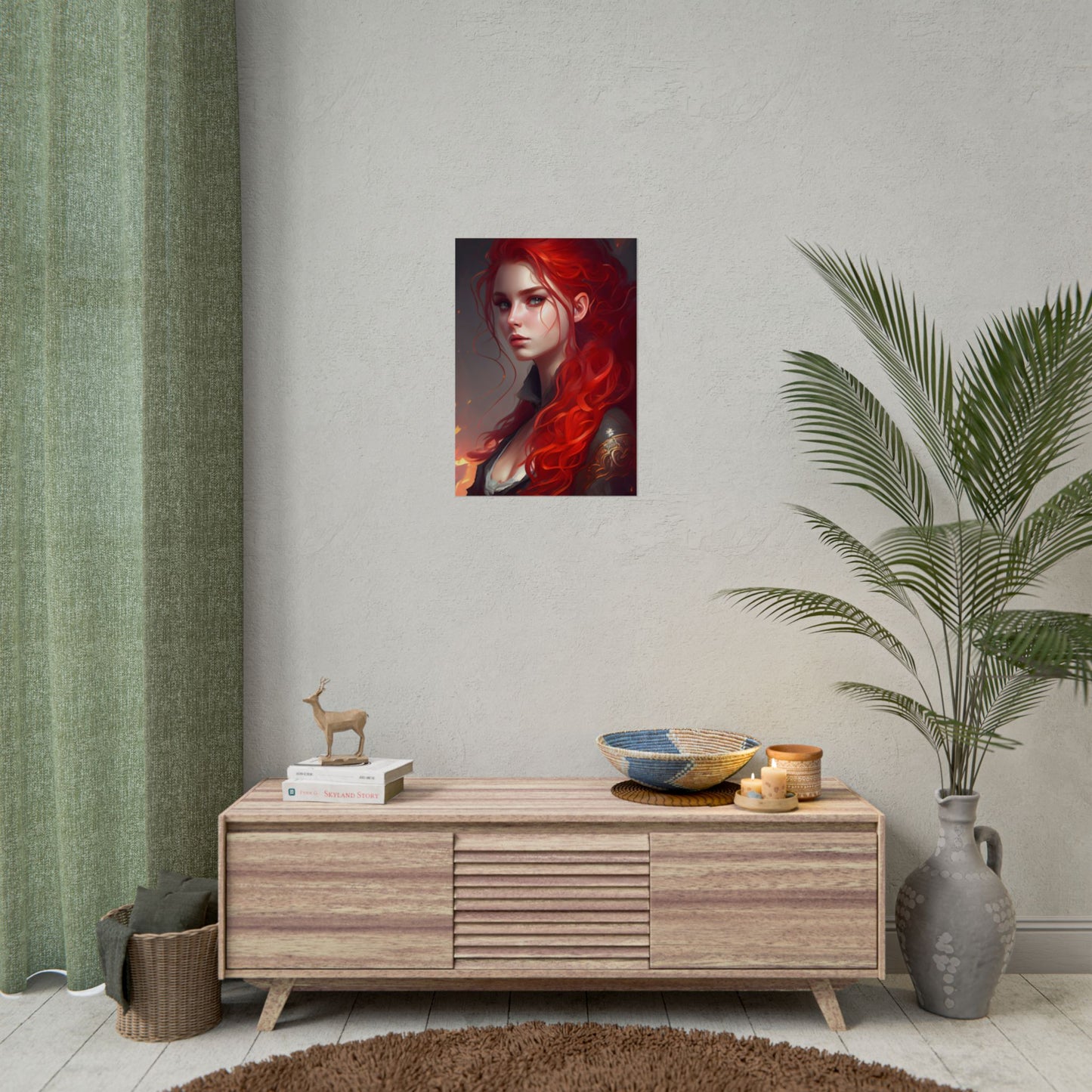 Composed Redhead: Elegant Portrait in Vibrant Red - Poster