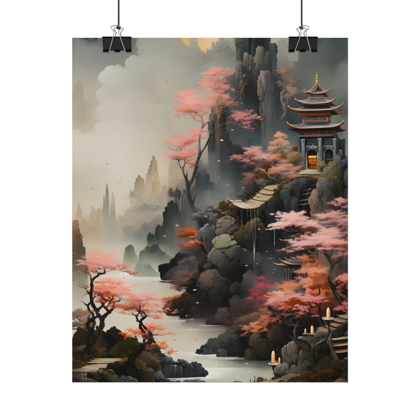 Vibrant Landscape in Moss Green: Ash Magenta Artwork - Poster