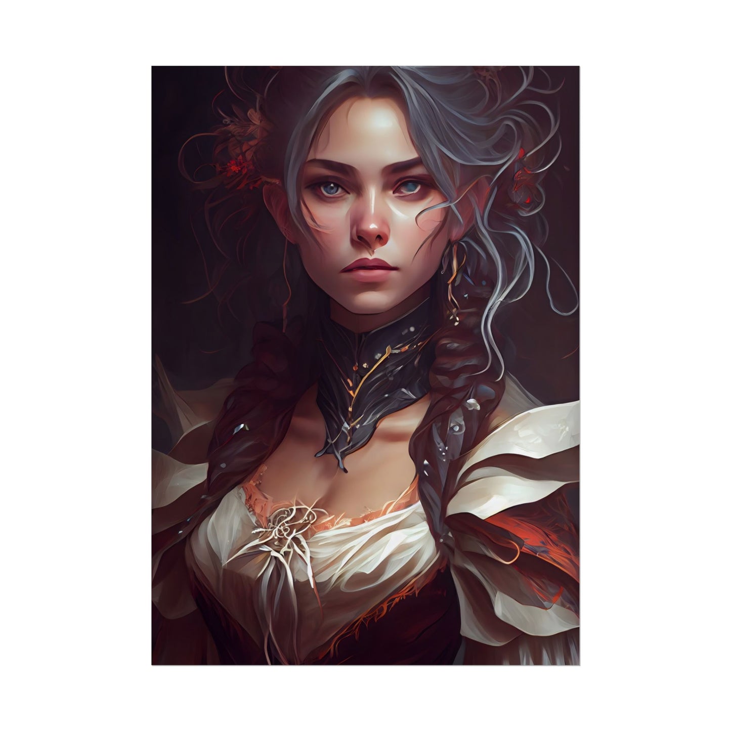 Glamorous Mid-20s Female Portrait: Black Hair Artwork - Poster