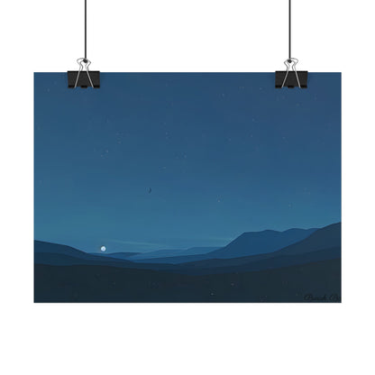 Minimalist Night Sky: Stars and Crescent Moon Art - Poster