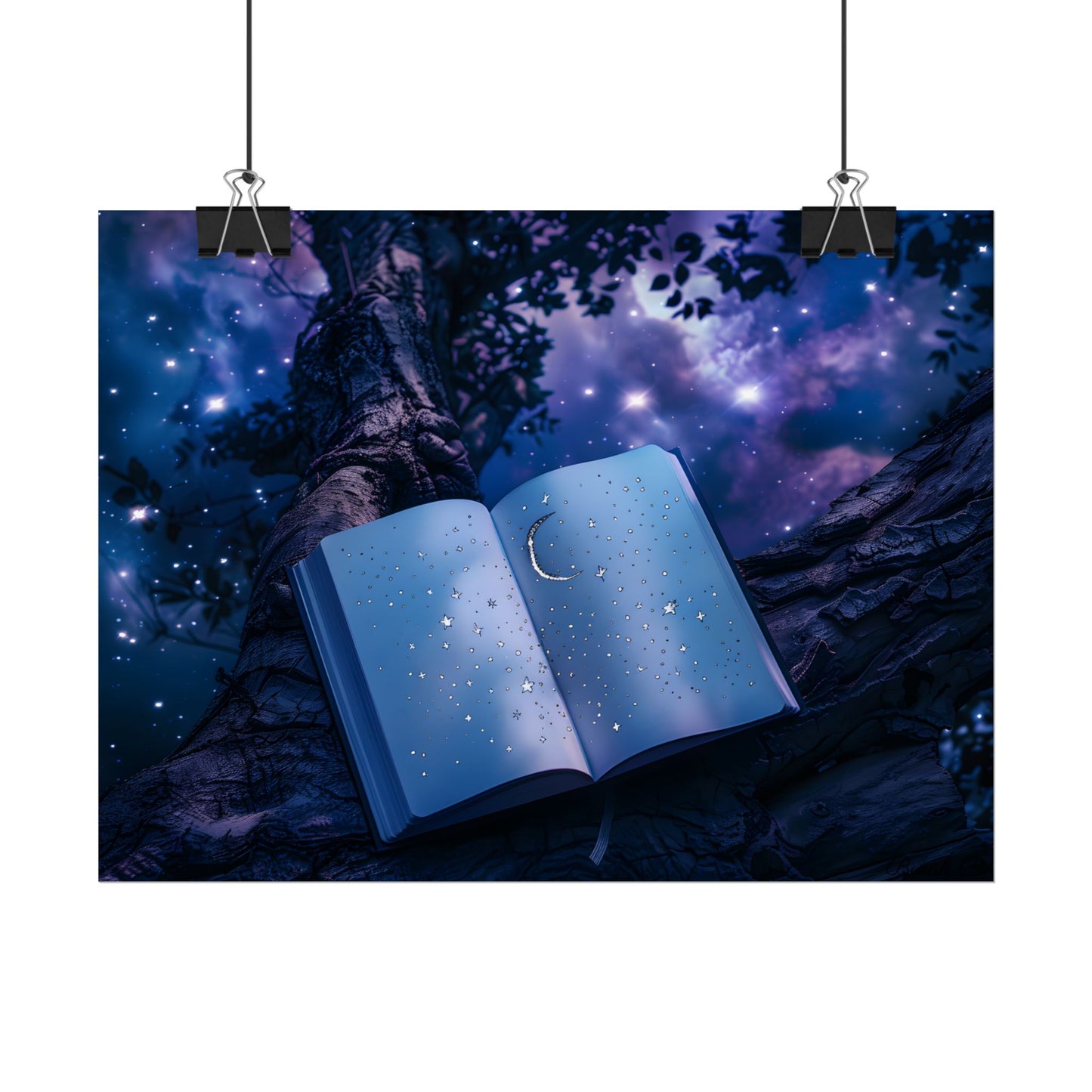 Mystical Night Sky: Celestial Dreams with Crescent Moon and Stars - Poster