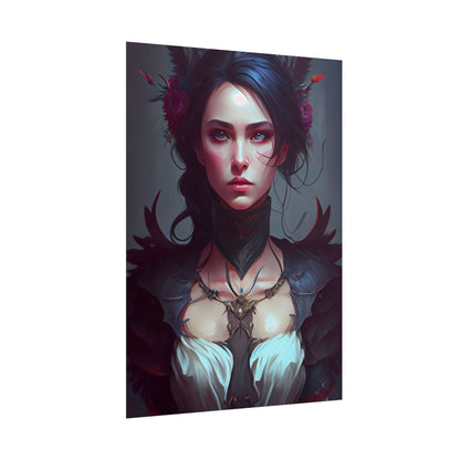 Enchanting Female Portrait: Elegant Black Dress Artwork - Poster