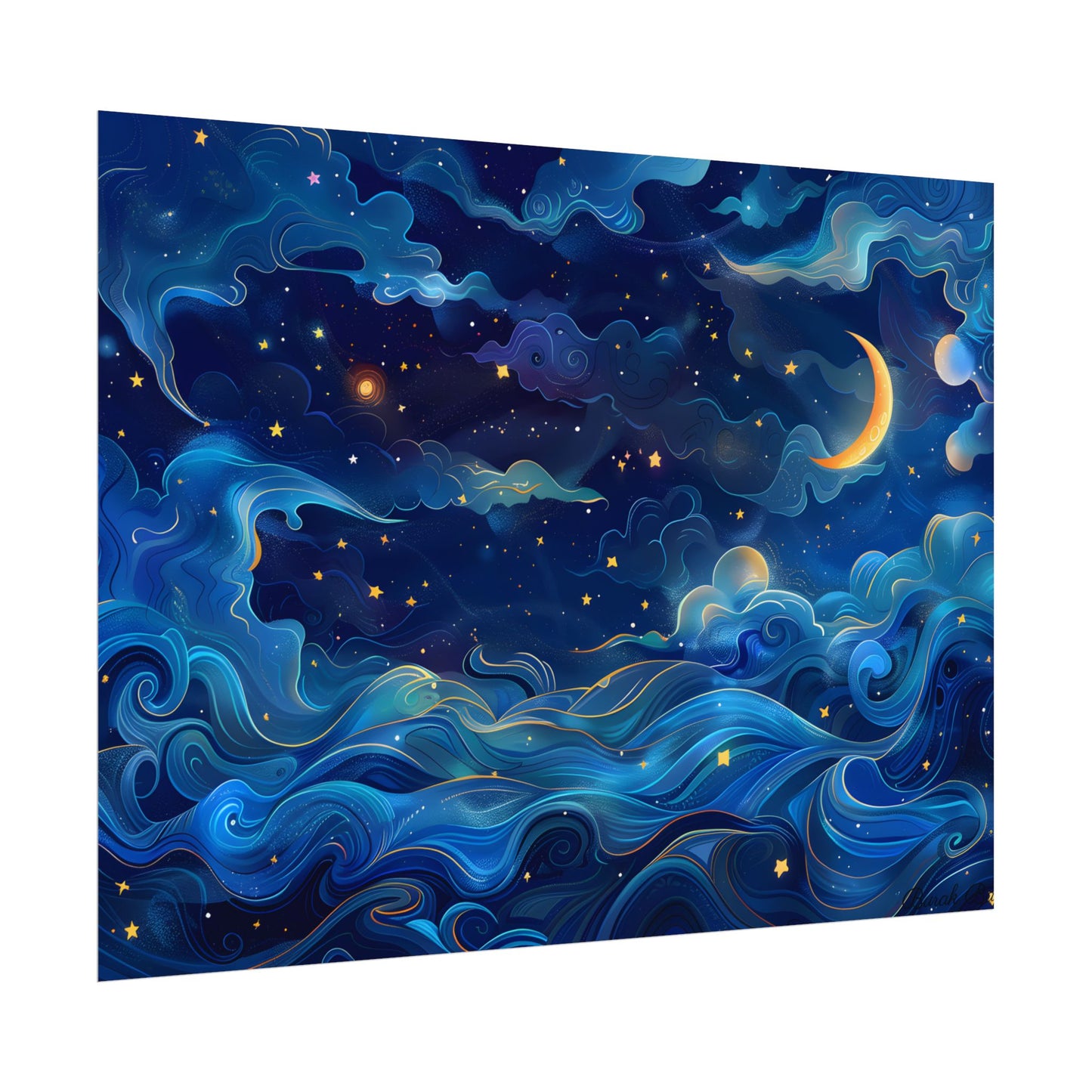 Whimsical Dreamy Night Sky: Stars, Moon, and Shooting Star - Poster