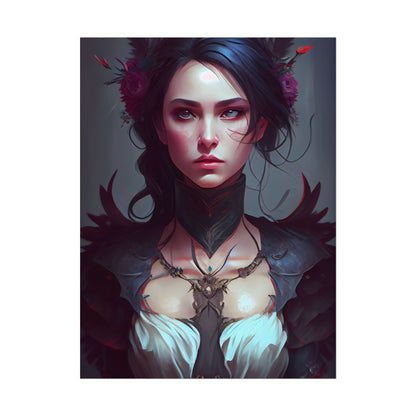 Enchanting Female Portrait: Elegant Black Dress Artwork - Poster