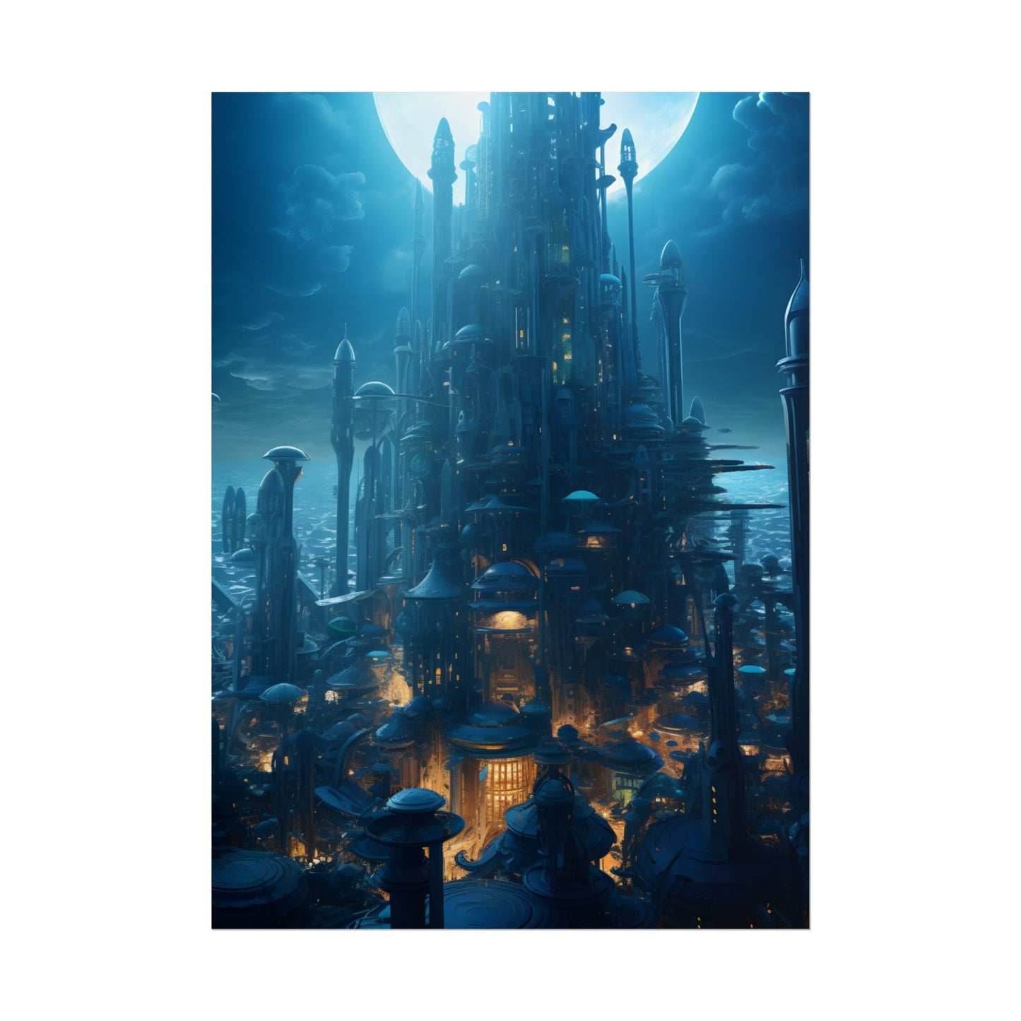 Underwater Futuristic Cityscape: Close Up Digital Artwork - Poster