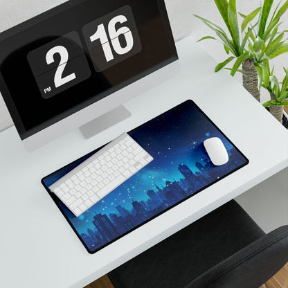 Peaceful Night Sky with Crescent Moon: Starry Digital Art - Desk Mat