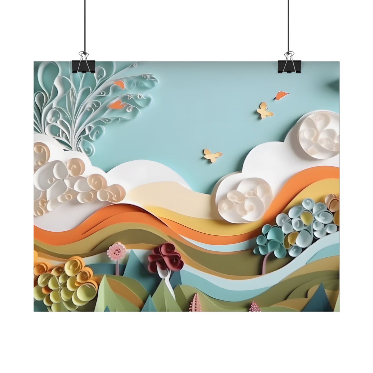 Peaceful Beach Serenade: Paper Quilling Art - Poster