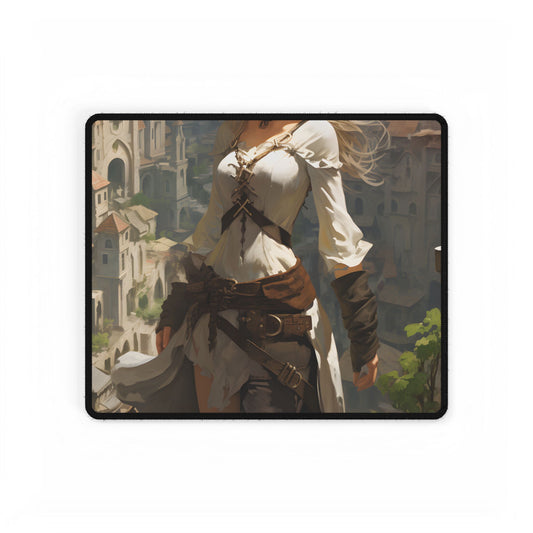 Anime Bird's Eye View Portrait: Blonde Beauty in Motion - Desk Mat