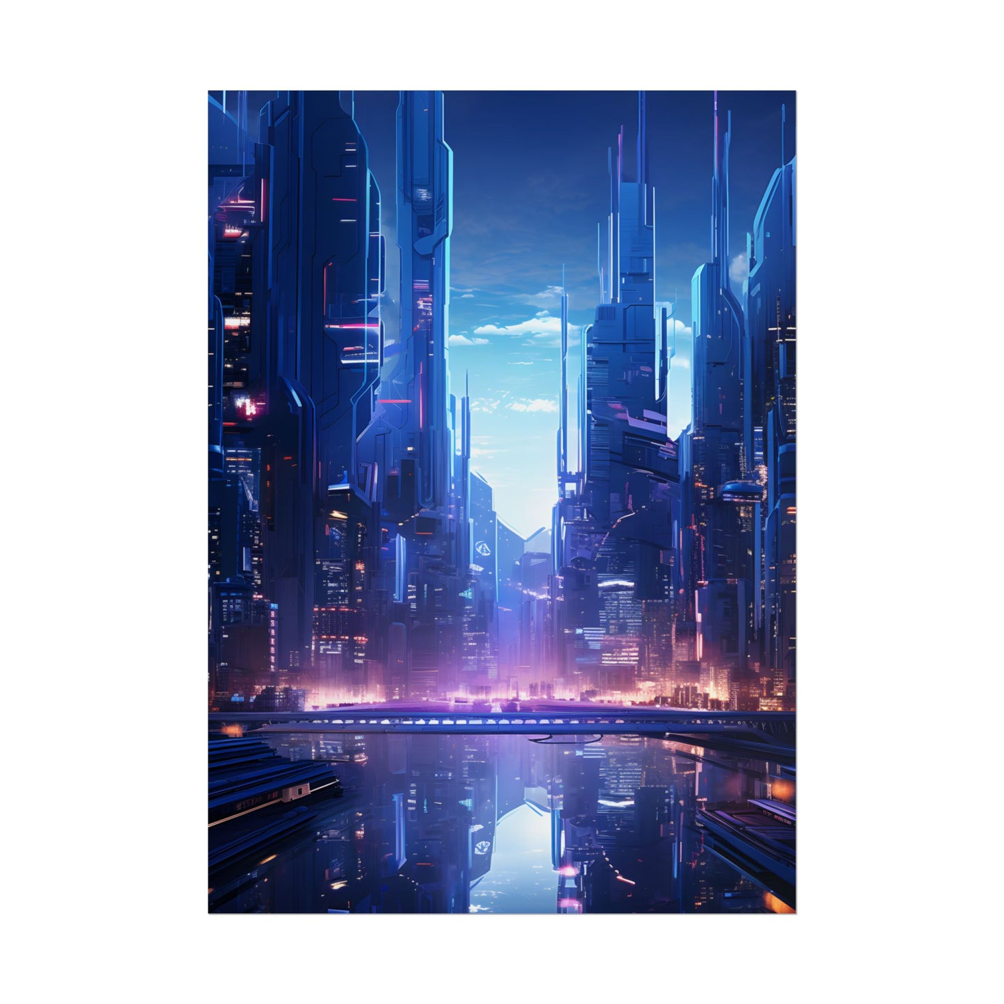 Dystopian Cyberpunk Cityscape: Glowing Neon Lights - Poster