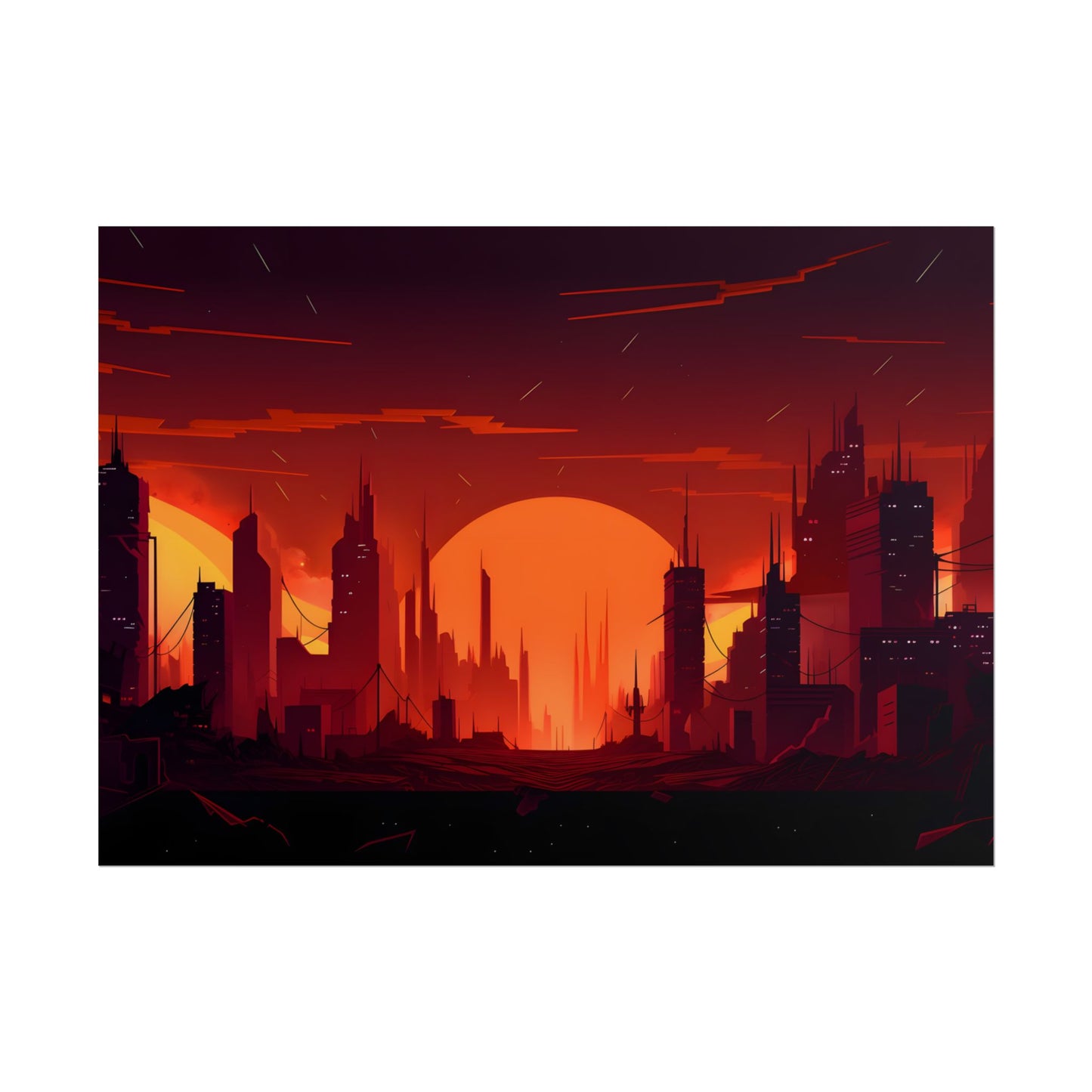 Cyberpunk Cityscape: Burning Nighttime Digital Art - Poster