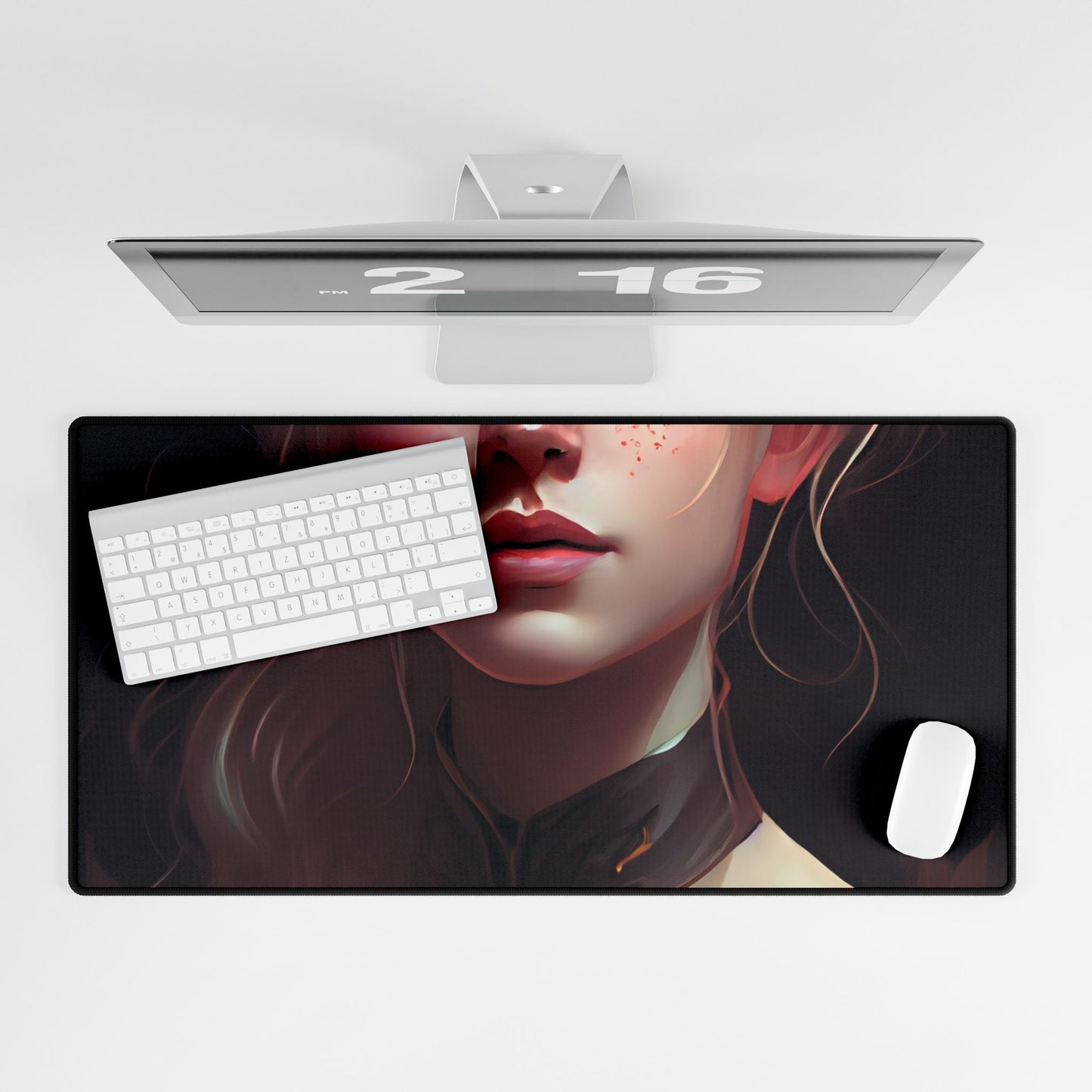 Astonishing Blonde Portrait: Artistic Beauty in Darkness - Desk Mat