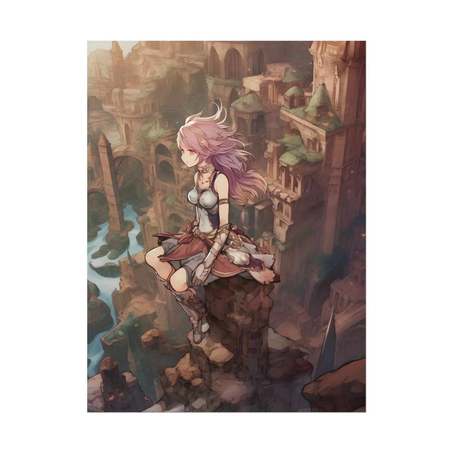 Dramatic Anime Feather: Detailed Urban Artwork - Poster