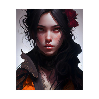 Black Hair Female Portrait: Elegant Dress Artwork - Poster