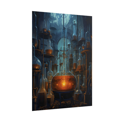 Scientific Discovery: Mysterious Laboratory Scene with Beaker and Whiteboard - Poster