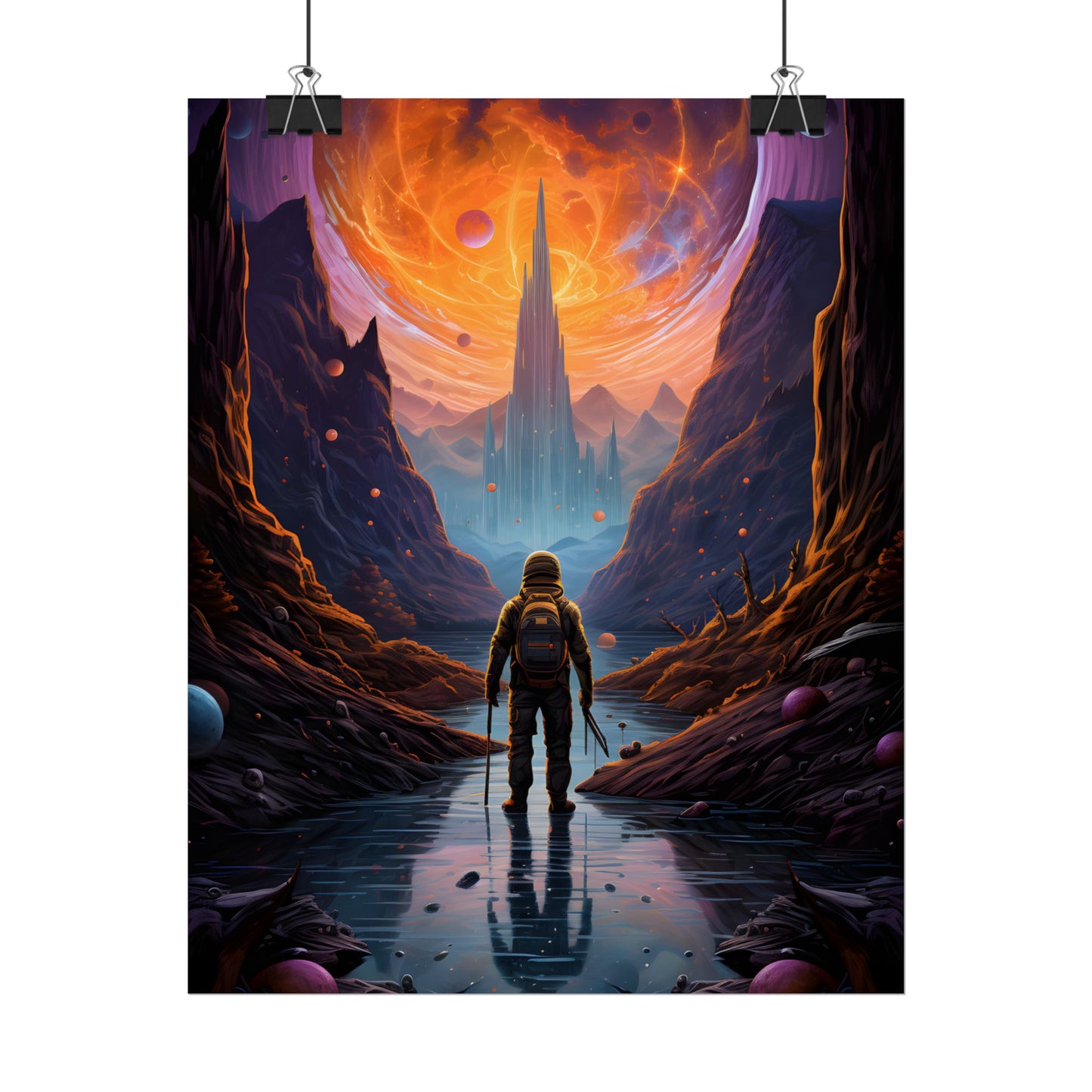 Futuristic Explorer in Wilderness: Sci-Fi Artwork - Poster