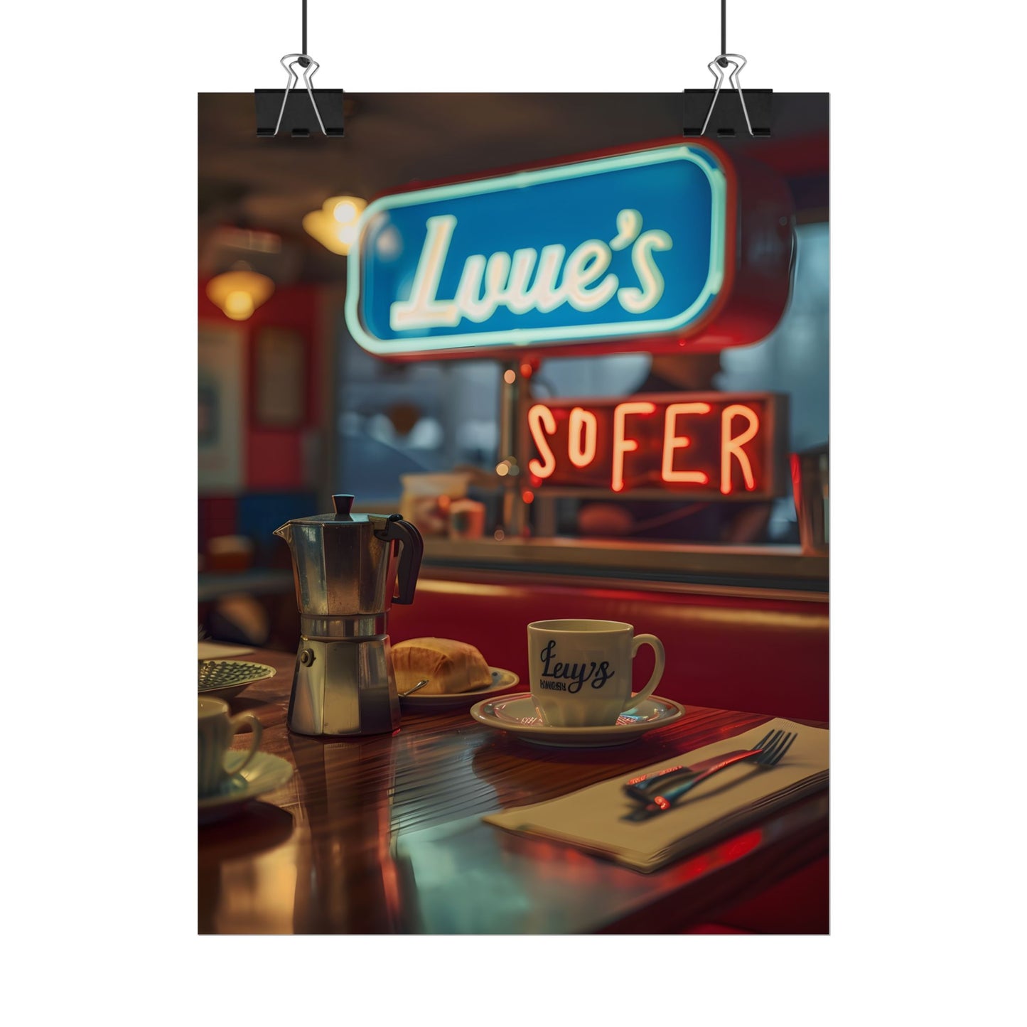 Retro Kitchen Diner Scene: Cozy Coffee Moment - Poster