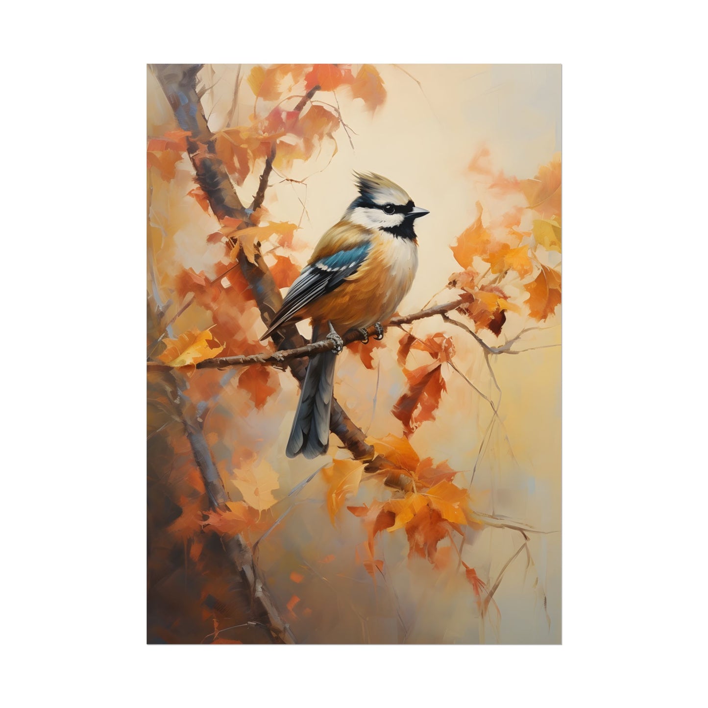 Vibrant Oak Branch: Colorful Leaves Oil Painting - Poster