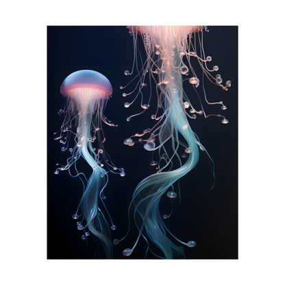 Bioluminescent Oceanic Ballet: Underwater Dancer in Motion - Poster