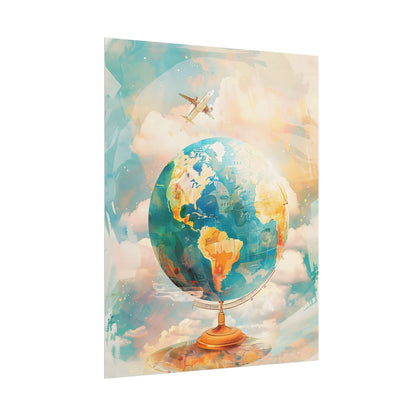 Vintage Globe with 80 Iconic Landmarks: Educational Artwork - Poster