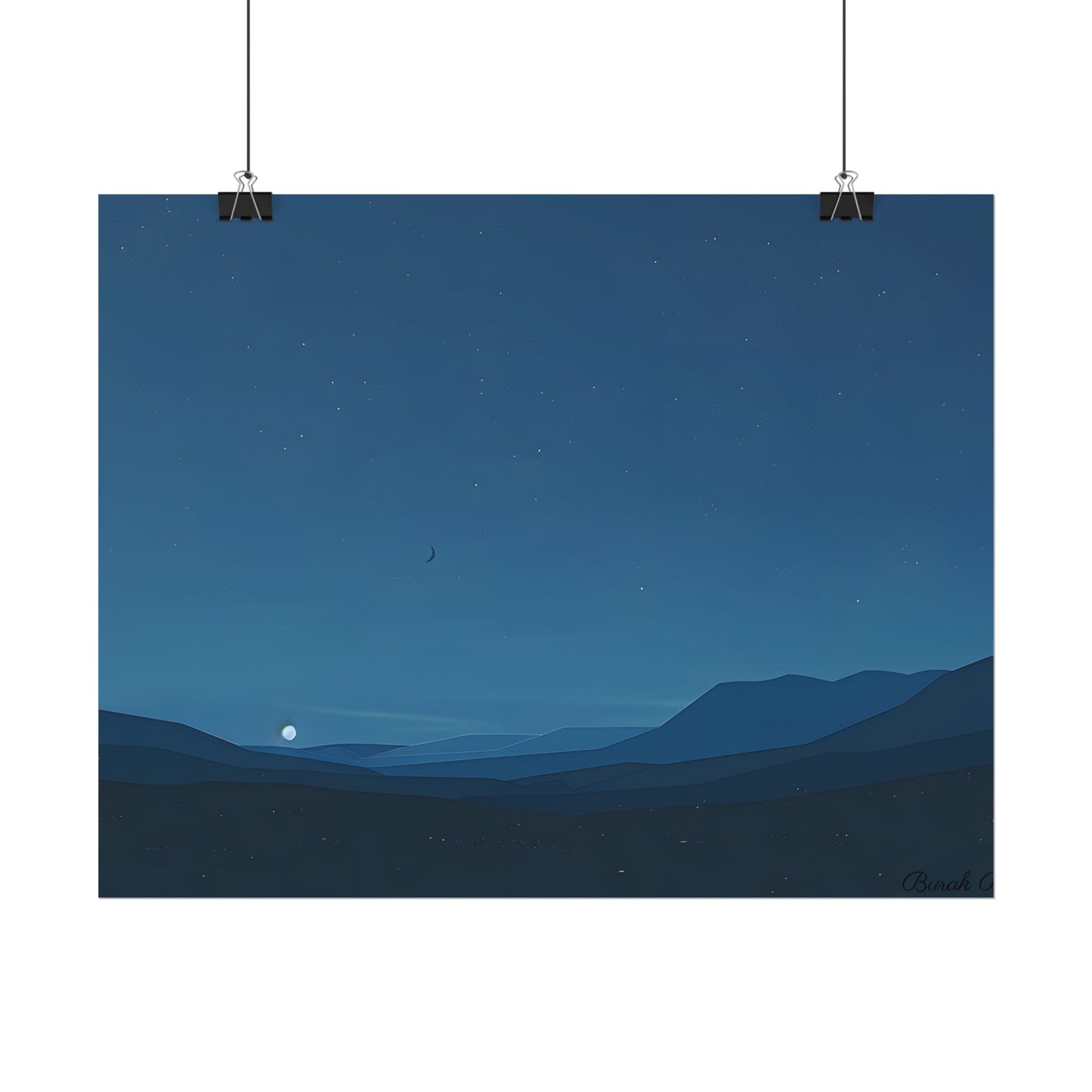 Minimalist Night Sky: Stars and Crescent Moon Art - Poster