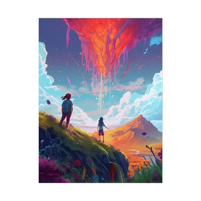 Children's Serene Moment: Meadow Under a Cloudy Sky - Poster