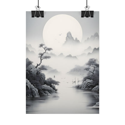 Chinese Ink Mirror Landscape: Serene Artwork - Poster